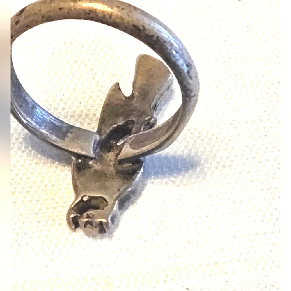 Vintage Navajo Southwest Turquoise Hand Cut Roadrunner Ring Size 5 1950-1960